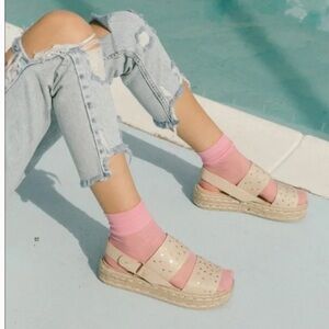 KELSI DAGGER Brooklyn Nude Leather Gold Stud Platform Espedrille Sandal Size 6.5